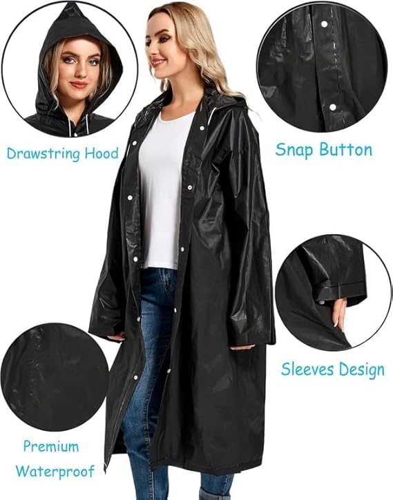 VKG Unisex EVA Waterproof Rain Coat Hooded Outdoor Water Resistant Suit Portable Suit (Black) (1 Piece) (Medium) (1 Piece) 4
