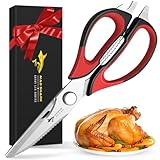 Küchenschere Zerlegbar - Edelstahl Geflügelschere mit Anti-Rutsch Griff, Spülmaschinenfest & Vielseitig | Für Hühnerknochen, Fleisch, Fisch, Gemüse, Funktioniert als Nussknacker & Flaschenöffner (Rot)