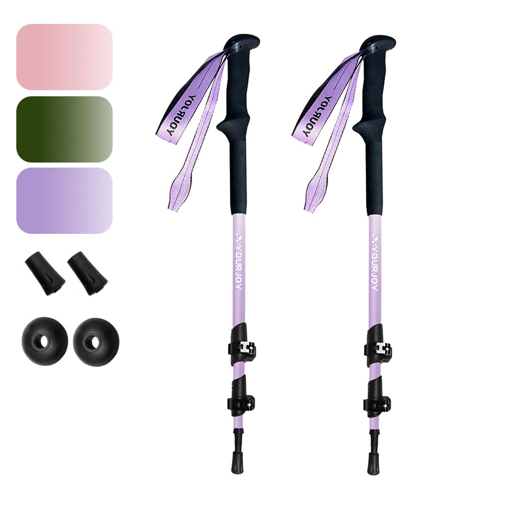 Yourjoy Hiking Trekking Poles, Macaron Colors 2 Pack Anti Shock, Adjustable, Collapsible Hiking Poles for Trekking or Walking, Lightweight Aluminum Sticks (Adult Purple)