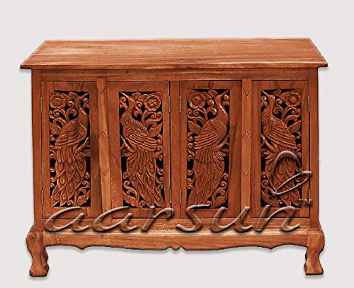 Aarsun Woods Handcrafted Peacock Design Teak Wood Cabinet