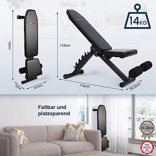 Ultrasport Hantelbank, multifunktional, klappbar, Flachbank, Sit Up Bank, 18 Fach verstellbar, wasserabweisend, fit,bauchtrainer, bis zu 500 Kg belastbar – Bild 3