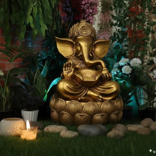 Image of Swarnhouse Lord Ganesha Decorative Water Fountain, 3 Feet Tall, Lotus Base, Indoor Outdoor Garden Decor (Article 6)