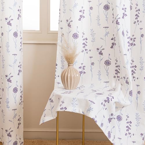 Image of HOMEMONDE Duck Curtain Window 5 Feet Curtains Set of 2- Floral Printed Room Darkening Curtain with Eyelets - (60 Inches, Blue & Purple)