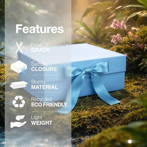 Image of RBS - Foldable Gift Box with Ribbon 23 x 16 x 10cm Gift Boxes for Packaging (1 Pack) Multi-Purpose Gift Boxes for Presents Reuse Gift Packing Box Decorative Hamper Box (Blue Sky)
