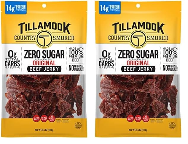 Tillamook Country Smoker Keto Friendly Zero Sugar Beef Jerky, Original, 6.5 Ounce (Pack of 2)