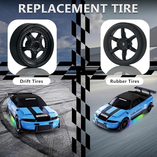 LFOLUSU Remote Control Car RC Drift Car 2.4GHz 1:24 4WD 15KM/H High Speed Racing Sport Car with LED Lights Drifting Tire Racing Sport Toy for Adults Boys Girls Kids Gift 2Pcs Rechargeable Batteries — view 5