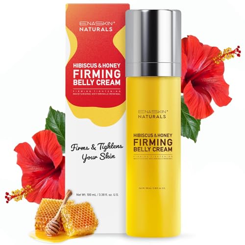 Enaskin Naturals Hibiscus and Honey Firming Cream - Skin Tightening Belly Cream for Loose Skin Cellulite & Stretch Marks - Anti Aging Body Moisturizer for Stomach Thighs & Butt - 3.38 Fl Oz