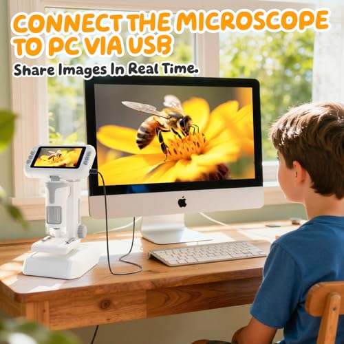 HEWEIMEI 1600X Mikroskop für Kinder, 4K 4,0\ IPS-Bildschirm Kinder Mikroskop mit Foto-und Videoaufnahme, Wissenschaftliche Experimente Set Jungen Mädchen 3-14 Jahren (Grau)