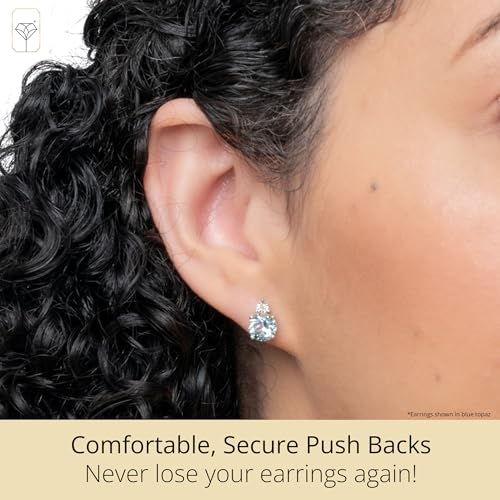 Gemstone and Diamond Accent Halo Round Stud Earrings for Women in 925 Sterling Silver 7mm Birthstone with Push Backs by MAX + STONE4