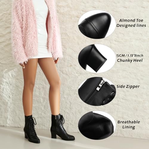 Women's Victorian Ankle Boots Lace UP Boots For Women Booties Side Zipper Block Chunky Mid Heel3