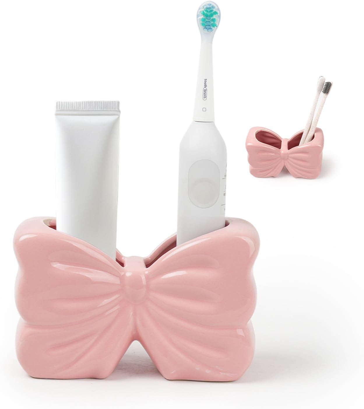 Amazon｜リボンデザイン歯ブラシスタンド 2 ホール 陶器製 多機能