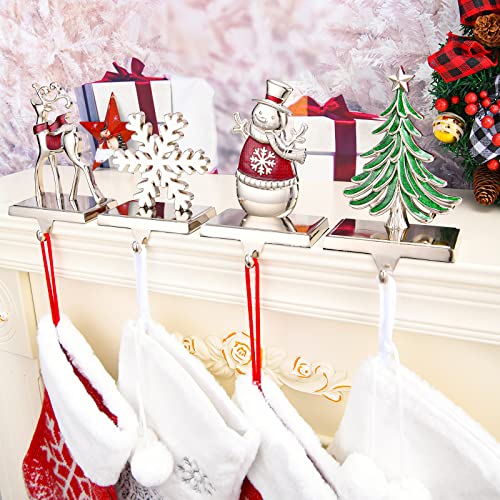 Yuokwer Set Of 4 Christmas Stocking Holders For Mantel -Silver Stocking Hangers For Fireplace-Stocking Hanger Hooks, Xmas Tree Snowflake Deer Snowman Stocking Holder Set For Xmas (Colorful) #TOP3