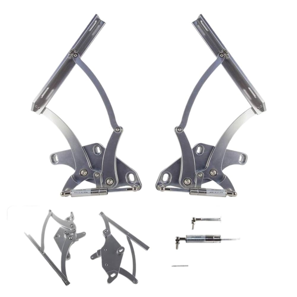 Aluminum Billet Hood Hinge Kit Pair Left and Right Side Compatible with Mustang 1971 1972 1973 4.1L 5.0L 5.8L 7.0L L6 V8 CNC Silver