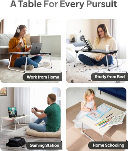 Image of Callas Multi-Purpose Laptop Table with | Cup Holder | Drawer | Mac Holder | Study Table /Bed Table /Breakfast Table /Foldable and Portable Wooden Table | with Book Rack (WA-40-Black)