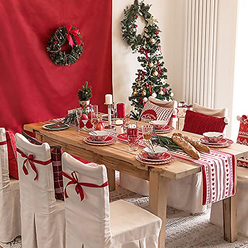 Wycian Tischläufer Weihnachten 160cm, Weihnachtstischläufer Rot, Tischläufer Samtweich Herz, Tischläufer Waschbar Rot Tischwäsche Cover