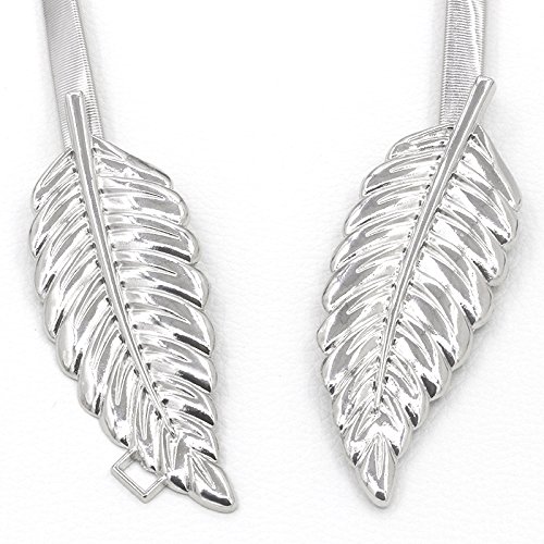 COLORFUL BLING Women Elastic Leaf Waist Belt Waistband for Dress Skirts and Pants Metallic Body Chain Jewelry4