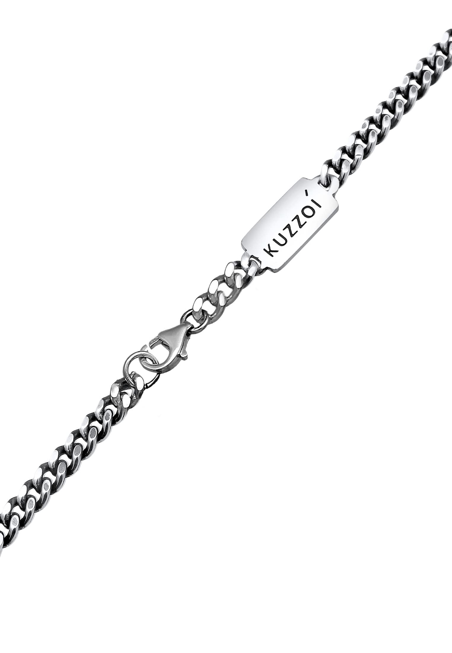 Kuzzoi Collar plata de ley 925 oxidada para hombre con colgante brújula 34 mm, longitud 50 cm | Longitud de la cadena de eslabones de 50 cm para hombre con colgante