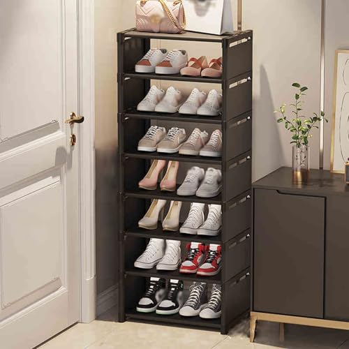 Zapatero alto de 6/7/8 niveles, estante de almacenamiento que ahorra espacio para entrada y sala de estar, zapatero cuadrado negro, 124 cm, nizer esencial para el hogar