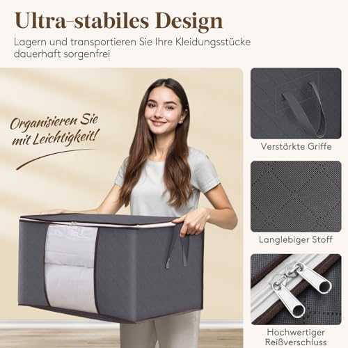 Lifewit 3 Stück 90L Große Aufbewahrungstasche Schrank Organizer Set, Faltbar Kleideraufbewahrung mit verstärkt Griff, stabilem Reißverschluss für Kleidung, Bettwäsche, Bettdecken, Steppdecke, Kissen