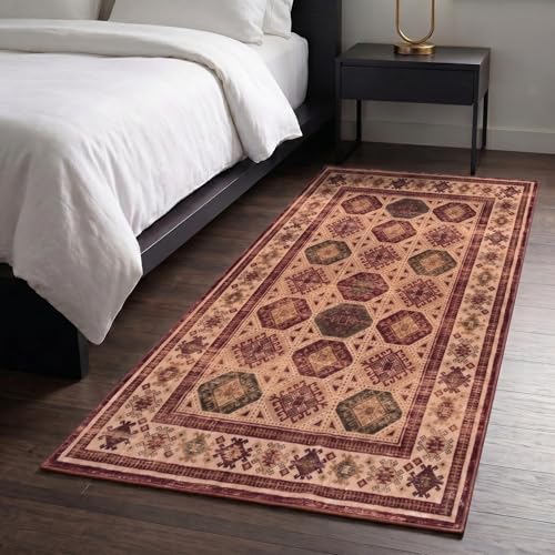 Image of Medallion Vintage Look Carpet for Living Room Bedroom Dining Room | Washable Area Rug with Non Slip TPR Backing | Modern Floor Carpet for Home(Design09-5x7 Feet)
