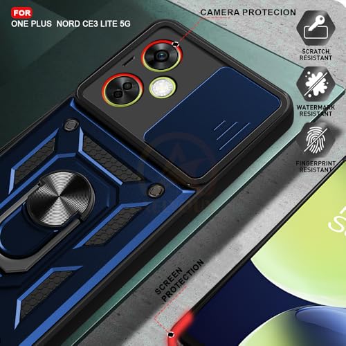 Image of Armor Bumper Back Cover Case for OnePlus Nord CE 3 Lite 5G Rotating Camera Cover, Ring Holder & Kickstand | Heavy Duty & 360 Degree Protection OnePlus Nord CE 3 Lite 5G Back Cover (Blue).