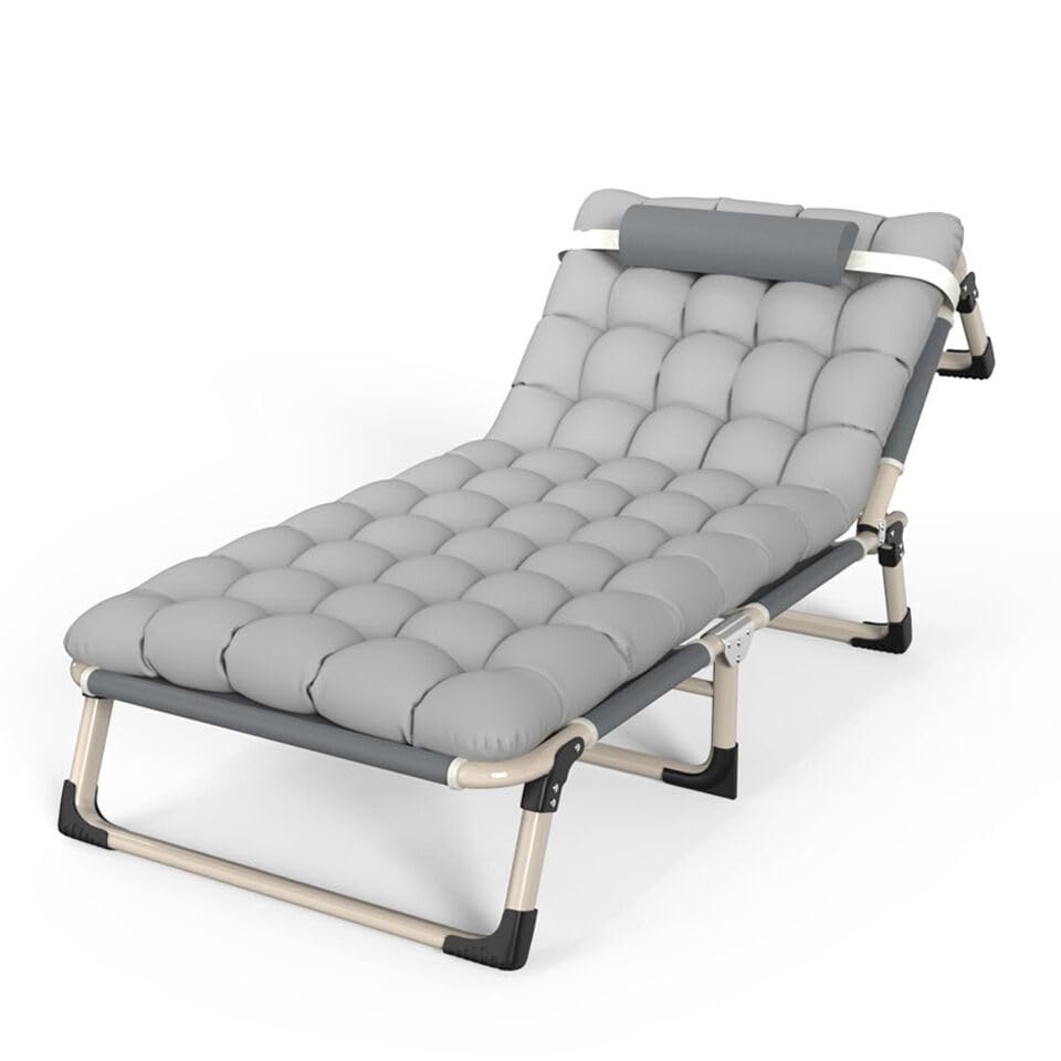 Adults Kids Folding Guest Bed Portable Sleeping Recliner Camping Cot Grey