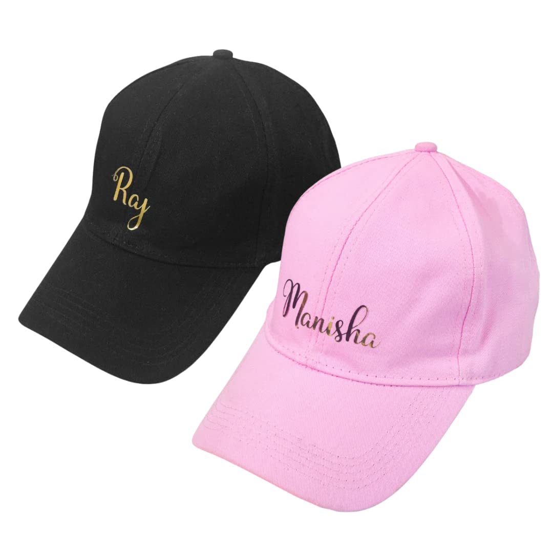 The Bling Storescustomised caps with names customised caps with names for women customized caps Customised Name on Cotton Cap for Couples ,Free Size. Valentine Day Birthday Anniversary Wedding Engagement Gift for Husband Wife Girlfriend (Pack of 2 )-image-3