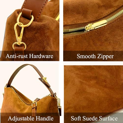 Bolso Hobo de Cuero Marrón para Mujer miniatura 6