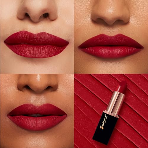 Image of Pilgrim Matte Me Up Bullet Lipstick 4.2g | Creamy, Lightweight, Bold, Non Drying | SPF 30 | Enriched With Hyaluronic Acid & Spanish Squalane | Lipstick for dusky skin tone | Ruby Revolt-25