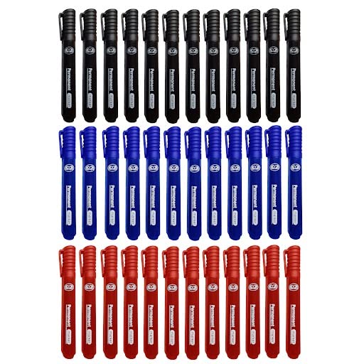 JMS we create smile Black Blue Red Permanent Markers Thick Bullet Tip Pens Waterproof Quick Drying Smear proof Marker Plastic Glass Wood Metal Fabric Marking (36)