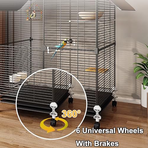 Großer, Rollbarer Vogelkäfig Für Mittelgroße Vögel Und Papageien, Doppelwandiges Design Mit Leicht Zu Reinigender, Herausziehbarer Schublade, Stauraum Oben, Robustes Eisengitter, Feststellba-7