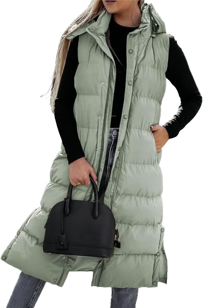 Grlasen Womens Long Puffer Vest Hooded Sleeveless Winter Coats Quilted Warm Zip Up Padded Outerwear - Image 2