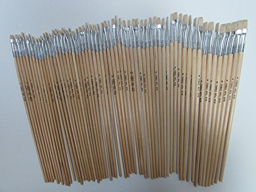 60pcs Artist Quality White Bristle Hair Acrylic and Oil Brush Sizes #1,2,3,4,6 (12 of Each)