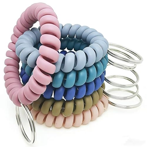 6PCS Stretchable wrist keychain key holder,Wristband Wristlet Keychain Spring Flexible Spiral Wrist Coil band Bracelet Holder Key Ring for Sauna Gym Pool ID Badge and Outdoor Sports