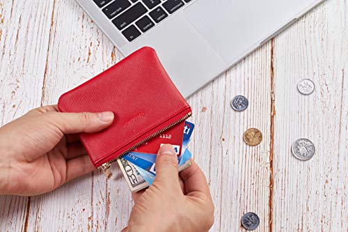 Image of Chelmon Vegan Leather Coin Purse Pouch Change Purse With Zipper For Men Women, CH Red, Minimalist