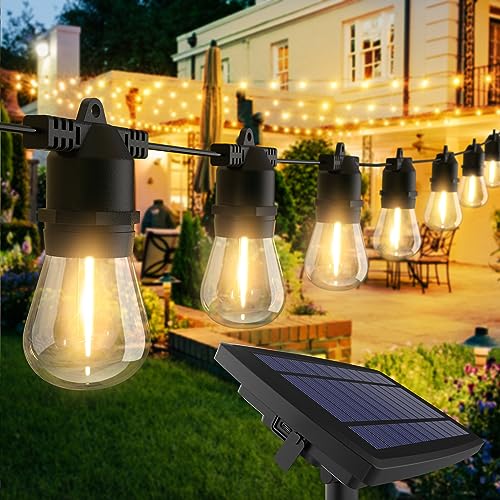 JACKYLED Solar String Lights - 27FT Waterproof, Shatterproof LED Bulbs Patio Lights with USB Port, IP65 Commercial Grade Warm White