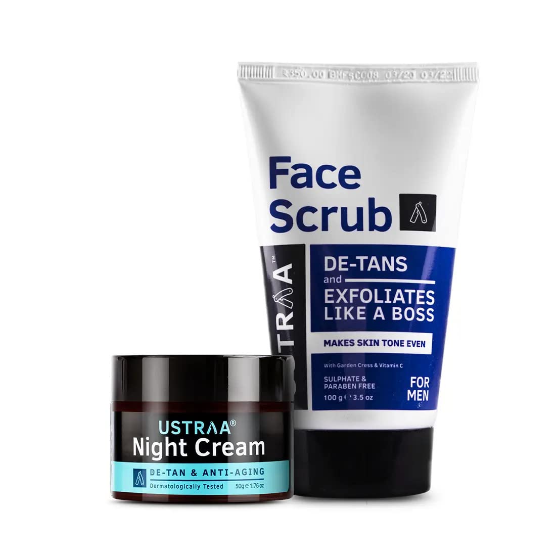 Ustraa De -Tan Face Scrub -100g & Night Cream – De-tan and Anti-aging – 50g
