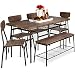 Best Choice Products 6-Piece 55in Wooden Modern Dining Set for Home, Kitchen, Dining Room w/Storage Racks, Rectangular Table, Bench, 4 Chairs, Steel Frame, Brown