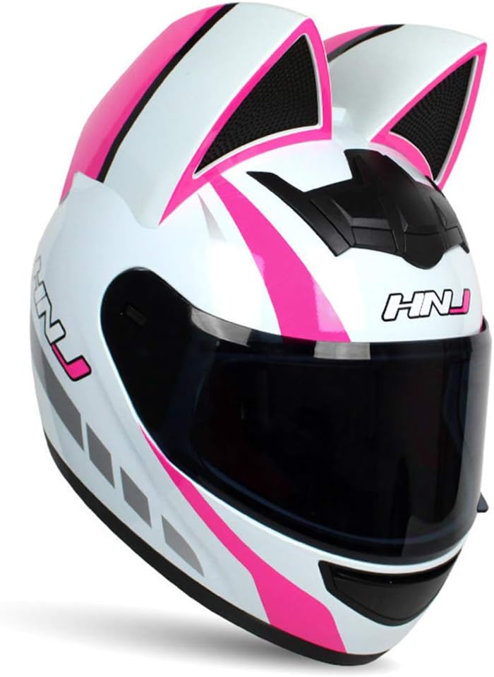 Adult Personalized Cat Ear Motorcycle Helmet,Men and Women Cool Cat Locomotive Motorcycle Full Face Helmet,DOT/FMVSS-218 Certification Standard,Suitable for All Seasons
