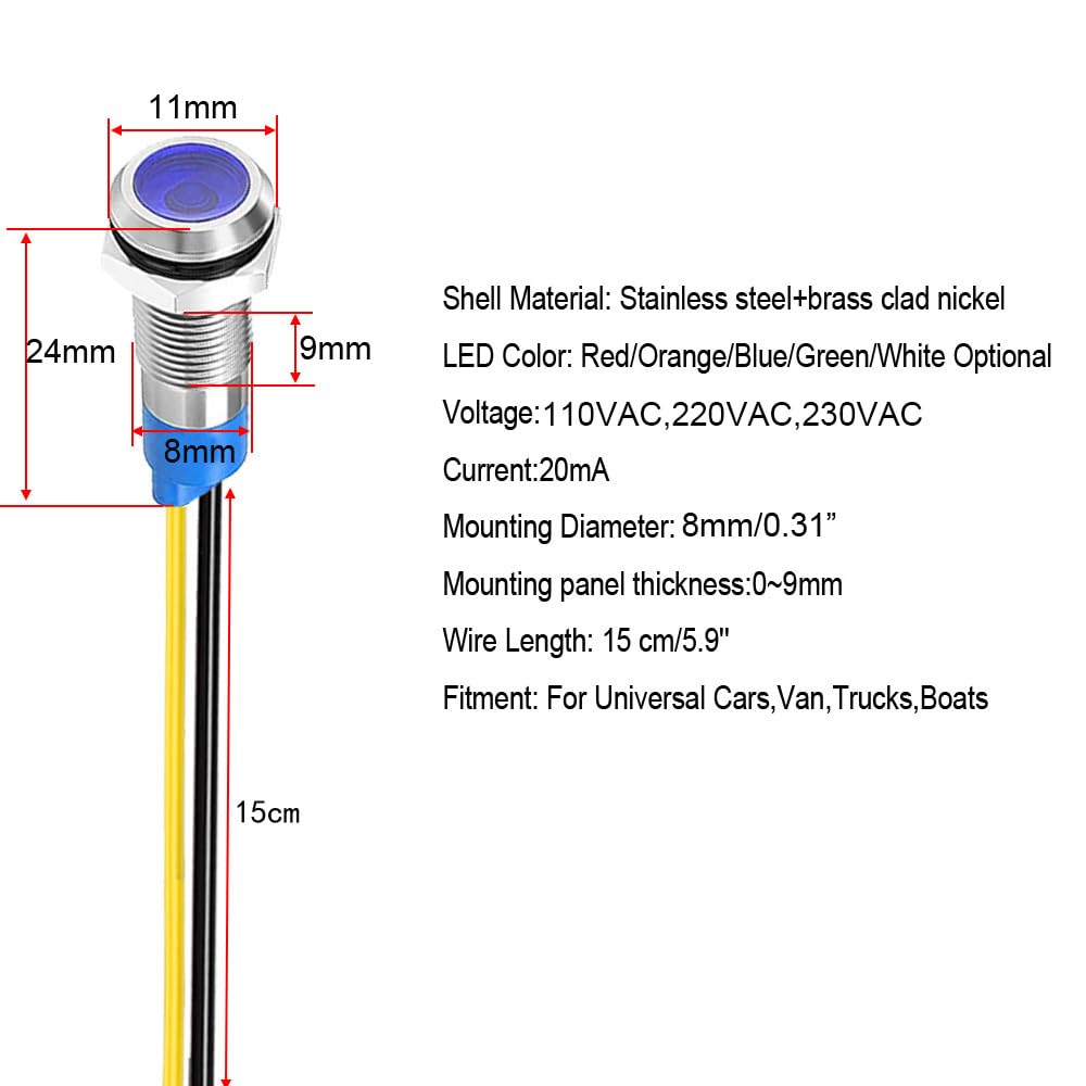 MOUMOUTEN - Spie di controllo in metallo, 16 mm, rossa, lampada di segnalazione 220 V, spia LED impermeabile a scelta MOUMOUTEN - Spie di controllo in metallo, 16 mm, rossa, lampada di segnalazione 220 V, spia LED impermeabile a scelta
