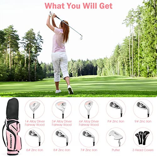 Gymax Lady’s Complete Golf Club Package Set, 12/14 Pieces Set Includes Aluminum Driver, 3# Fairway Wood, 4# Hybrid With Head Covers, 6#/7#/8#/9# Irons, Pitching Wedge, Putter #TOP1