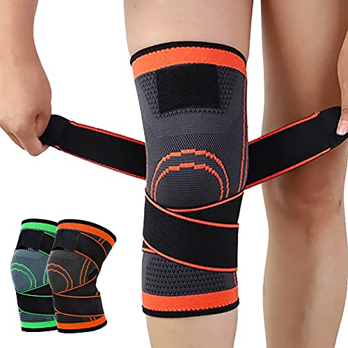 VisSec Genouillère,Réglable Genouillère,Genouillère Rotulienne et Ligamentaire,Genouillère de Compression,Genouillère Arthrose Genou,Réglable Protection pour Course à Pied (Orange, L) Cover