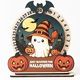 Halloween Countdown Calendar โ Wooden Ghost with Pumpkins, Cute Witch Hat Design โ Desk and Room Decor, Reusable Holiday Calendar