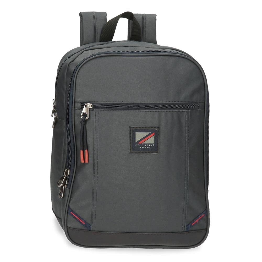 Pepe Jeans Hackney Mochila para Portátil Adaptable 15,6" Gris 28x40x14 cms Algodón, Poliéster y PU.