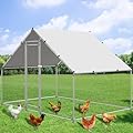NUGRIART Large Metal Chicken Coop Walk-in Poultry Cage Hen Duck Run House with Waterproof & Anti-UV Cover Galvanized Rabbits Habitat Spire Shaped Cage for Outdoor Yard Farm Use