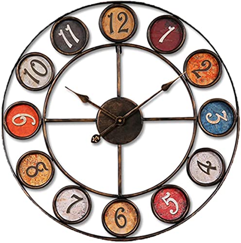 OJIJO Reloj de Pared Grande y silencioso de 61 cm, de Metal, con números arábigos Redondos y sin tictac, Funciona a Pilas, Ideal for el hogar, la Oficina y el jardín.
