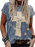 Bleached Blessed Letter Print T-Shirt for Women Vintage Distressed Tie Dye Graphic Shirts Short Slee