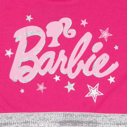Barbie Girl's Short Sleeve Sparkle Tutu Dress, Logo Glitter Print Dress with Tulle Skirt for Kids3