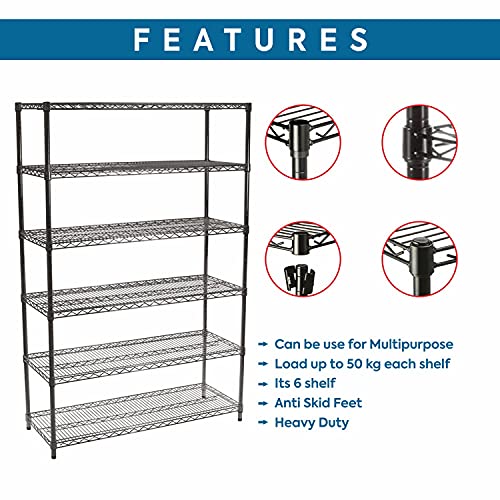 Image of Callas Supreme Height Adjustable 6-Tier Rack for Living Room, Kitchen, Home & Office Organizer (Black | 90 x 35 x 180 cm)