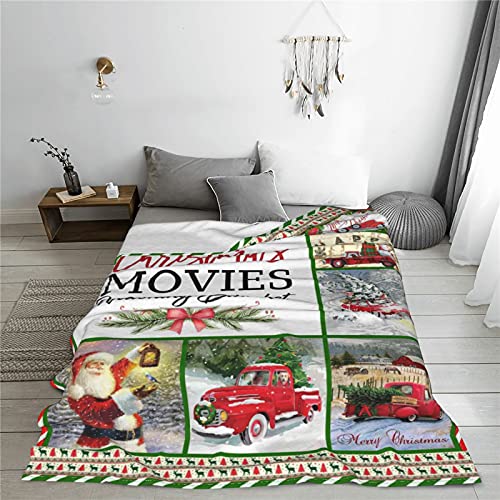 Christmas Movie Throw Blankets,Xmas Santa Truck Snowman Rustic Farmhouse Blanket For Couch Bed Sofa,Thick Luxury Fuzzy Plush Soft Fleece Blankets And Throws For Adults Kids,80"X60" #TOP2